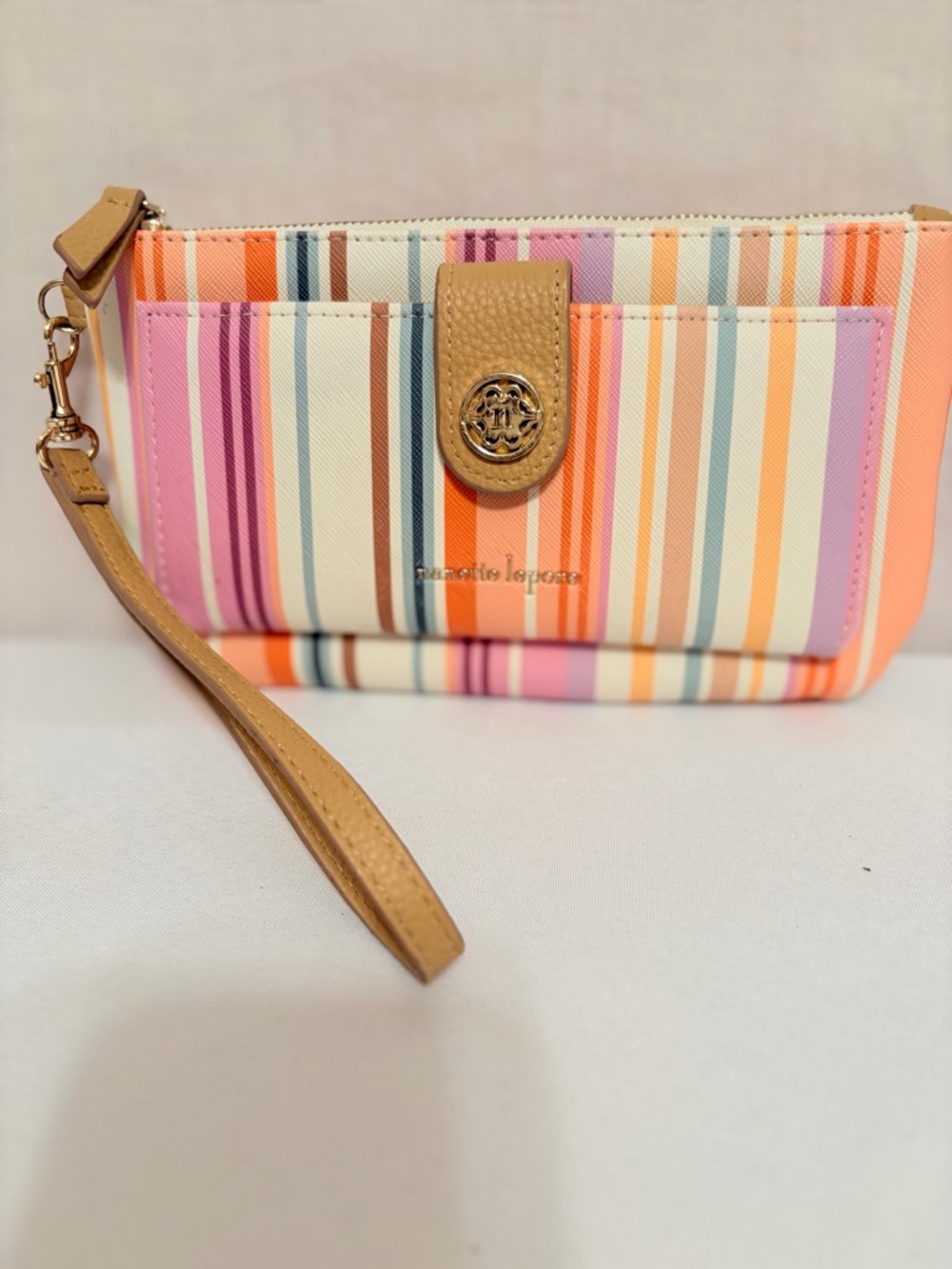Nanette Lepore Striped Wristlet - Pink, Orange, Tan, Purple, Blue - Picture 2 of 12